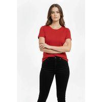 T-Shirt Bisiklet Yaka Slim Fit Likralı Tişört Günlük Basic Body - Kırmızı