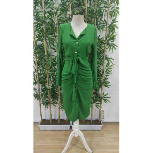 Kadın Uzun Kollu önden Düğmeli Beli Kuşaklı Aerobin Midi Elbise