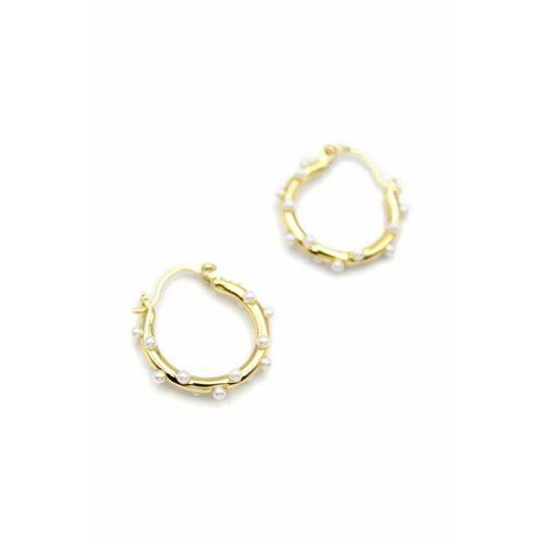 İncili Halka Küpe - 14K Altın