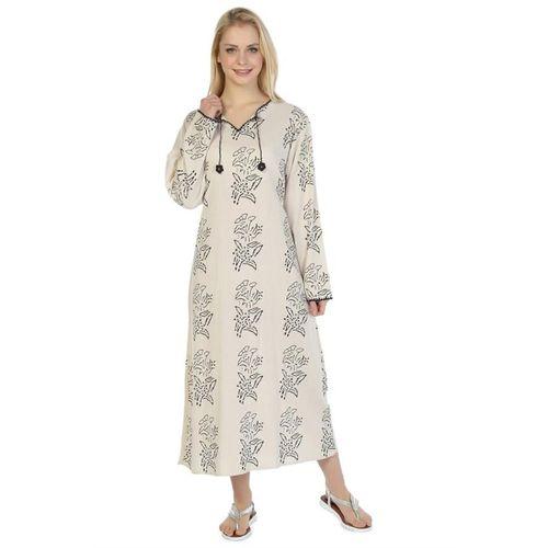 Uzun Kol Şile Bezi Baskılı Uzun Zambak Desen Yazlık Elbise Taş Tas