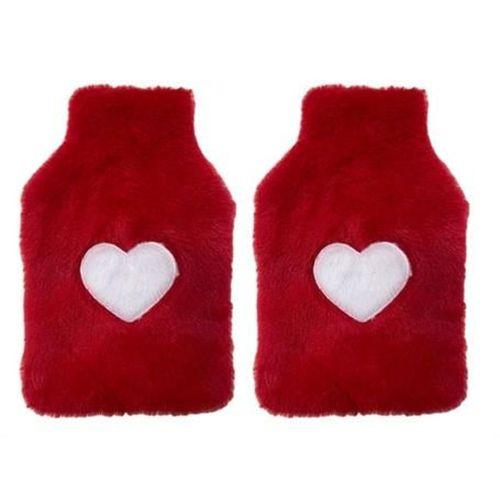 2 Adet Sıcak Su Torbası Peluş Kalpli,Kırmızı Termofor 27X17X2Cm 1 Litre