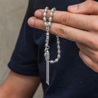 Gümüş Arpa Kesim Çizgili Erkek Tesbih