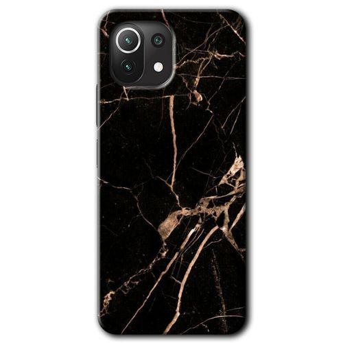 MRCİLETİSİM Xiaomi Mi 11 Lite Kılıf Baskılı Kapak - Siyah Gold Mermer + 5D Tam Kaplayan Cam