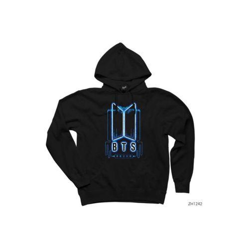 BTS Music Logo Siyah Kapşonlu Sweatshirt Hoodie