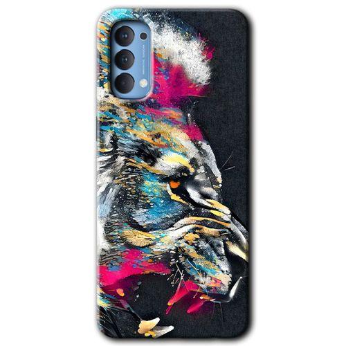 Oppo Reno 4 HD Baskılı Kılıf + 9D Tam Ekran Koruyucu - Colorfull Aslan
