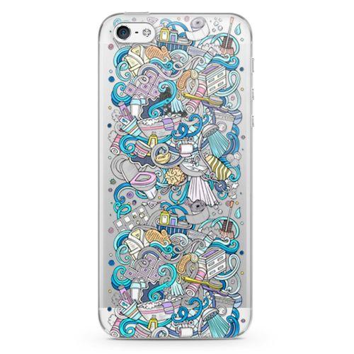 Apple iPhone 5 Kılıf Doodle Banyo Aksesuarları Arka Kapak Koruma Desenli Full Koruyucu