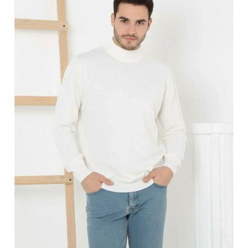 Erkek Yarım Boğaz Triko Kazak Yumuşak Dokulu Pamuklu Ince Dokuma, Uzun Kollu Rahat Regular Kalıp - Beyaz