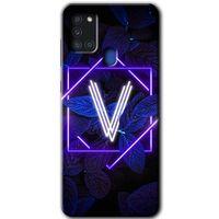 Galaxy A21s Kılıf HD Desen Baskılı Arka Kapak - Dark Neon Yaprak V Harfi + Kırılmaz Cam
