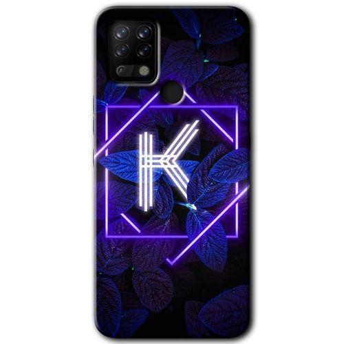 Tecno Pova Kılıf HD Desen Baskılı Arka Kapak - Dark Neon Yaprak K Harfi