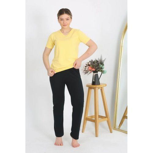 Kadın Kısa Kol Pamuk Penye Pijama Takım Sarı
