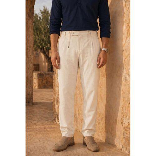 Forner Regular Fit Beli Lastikli Kemer Detaylı Erkek Kumaş Pantolon - Ekru