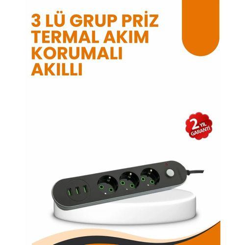 2 Metre Kablolu 3 Usb Portlu Anahtarlı Üçlü Priz