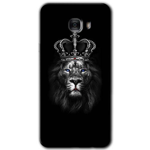MRCİLETİSİM Samsung Galaxy C7 Kılıf HD Desen Baskılı Arka Kapak + Temperli Cam - King Lion