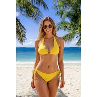 Sarı Üçgen Kesim Bağlamalı Bikini Takımı Ayarlanabilir İpli Alt Üst Esnek Rahat Kadın Mayo Seti