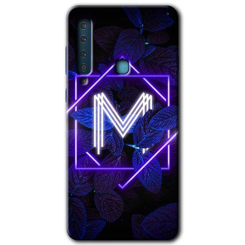 Galaxy A9 2018 Kılıf HD Desen Baskılı Arka Kapak - Dark Neon Yaprak M Harfi