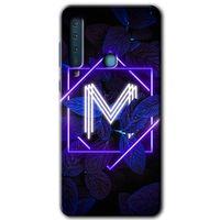Galaxy A9 2018 Kılıf HD Desen Baskılı Arka Kapak - Dark Neon Yaprak M Harfi