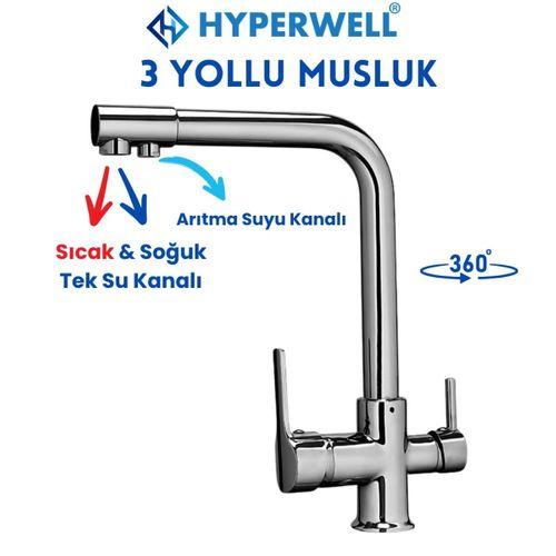 Hyperwell 3 Girişli Mutfak Bataryası - 3 Yollu Musluk 3 Fonksiyonlu Musluk - Sıcak, Soğuk, Arıtma
