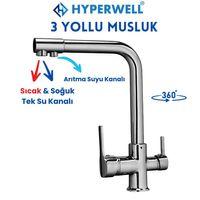 Hyperwell 3 Girişli Mutfak Bataryası - 3 Yollu Musluk 3 Fonksiyonlu Musluk - Sıcak, Soğuk, Arıtma