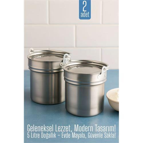 Modacar 2 li Yoğurt Bakracı – Paslanmaz Çelik 5 Litre |  Kapaklı, Hijyenik ve Dayanıklı