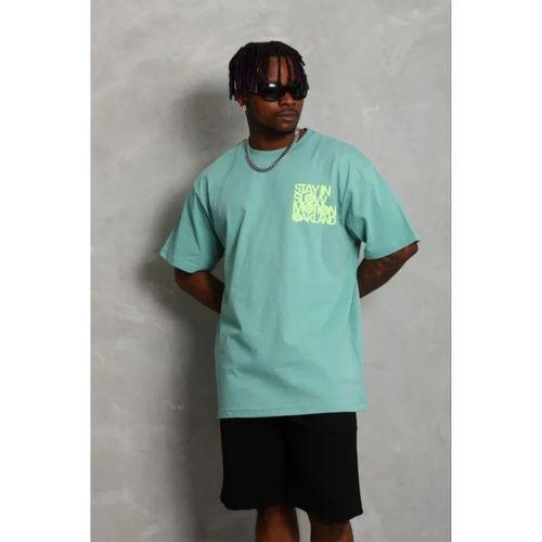 Erkek Baskılı T-Shirt Kısa Kol Bisiklet Yaka Regular Fit Rahat Kalıp Günlük Tişört - Mint Yeşili