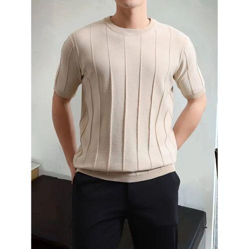 Erkek Kısa Kollu Bisiklet Yaka çizgili Triko Bluz