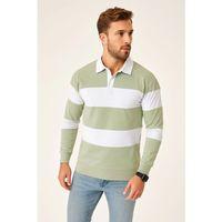 Erkek Polo Yaka Uzun Kollu Çizgili Sweatshirt Trend Rugby Stil - Mint Yeşili