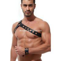 Yuvarlak Delik Detaylı Şık Erkek  Omuz Harness, Deri Omuz Harness - Brfm218