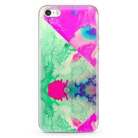 Apple iPhone SE Kılıf Yeşil Pembe Mermer Arka Kapak Koruma Desenli Full Koruyucu
