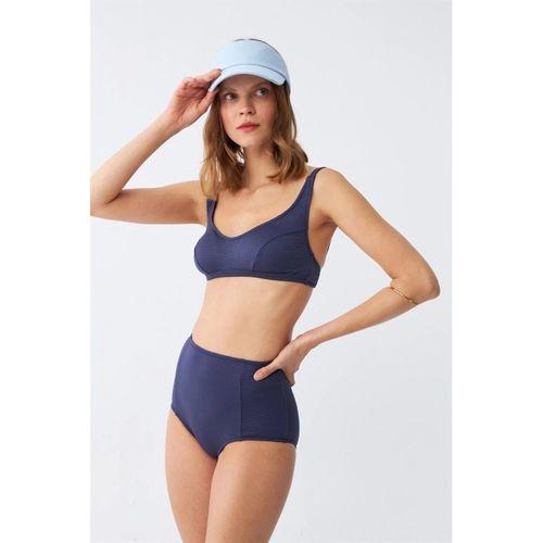 Kadın Basic Lacivert Pedli Yüksek Bel Bikini Takımı