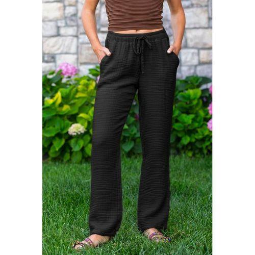 Beli Lastikli Multi Çift Cepli Müslin Kadın/Erkek Unisex Yazlık Pantolon Siyah Syh