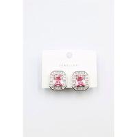 Kare Taşlı Küpe - Pembe