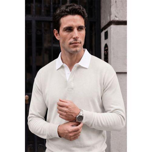 Luis Polo Yaka Selanik Örme Kumaş Erkek Sweatshirt - Taş