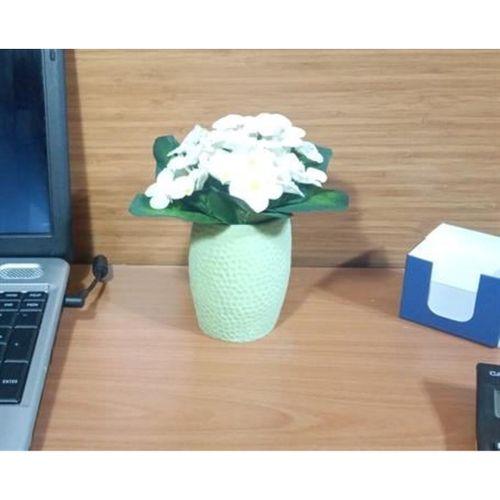 2 Adet Vazo Dahil,Vazoda Çiçek,Beyaz Yapay Çiçek,Vazo Yeşil Petek Desenli Poliresin 8X8X15Cm