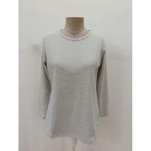 Kadın Uzun Kollu Yuvarlak Yaka Arkadan Düğmeli Waffle Bluz