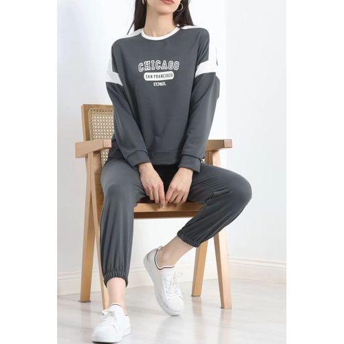 pilelistore Baskılı İki İplik Eşofman Takımı Füme
