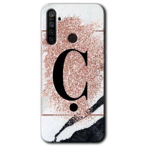 Realme 5i HD Baskılı Kılıf + 9D Tam Ekran Koruyucu - Pembe Mermer Desenli Ç Harfi