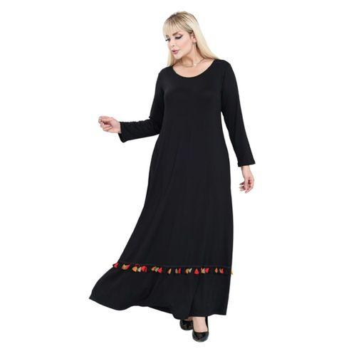 Melsay Butik Siyah Renkli Püskül Detaylı Uzun Elbise