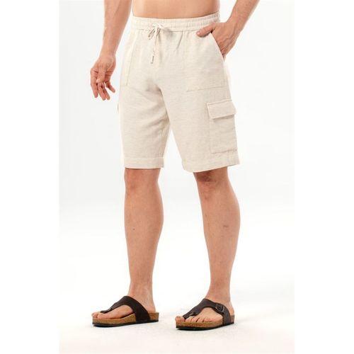 Keten Lastikli Erkek Şort Krem Krm