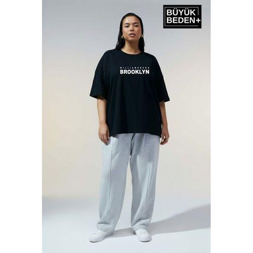 Süperlife Kadın Büyük Beden Willamsburg Brooklyn Baskılı 3xl-6xl Bisiklet Yaka Tshırt SPR26BTSK510-16