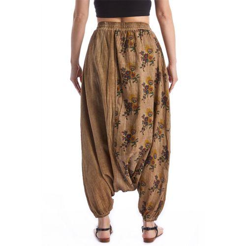 Haki Beli Lastikli Otantik Yazlık Kadın Püsküllü Poplin Şalvar