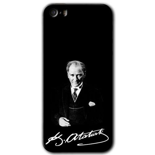 MRCİLETİSİM iPhone 5 Kılıf HD Desen Baskılı Arka Kapak + Temperli Cam - Atatürk İmza