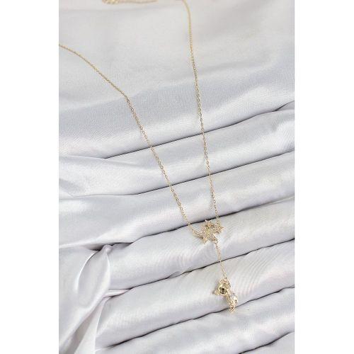 Pirinç Zirkon Taşlı Sallantılı Ayıcıklı Yıldız Model Gold Renk Kadın Kolye