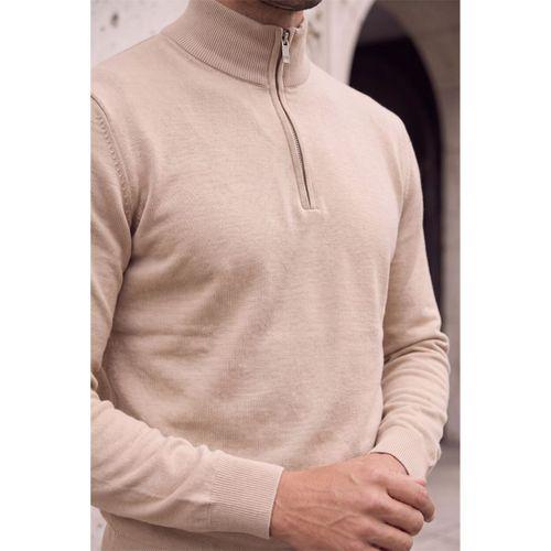 Lars Selanik Örme Kumaş Yarım Fermuar Erkek Sweatshirt - Çakıl