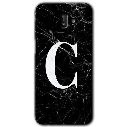 Samsung Galaxy J6 Plus HD Baskılı Kılıf + 9D Tam Ekran Koruyucu - Siyah Mermer Desenli C Harf