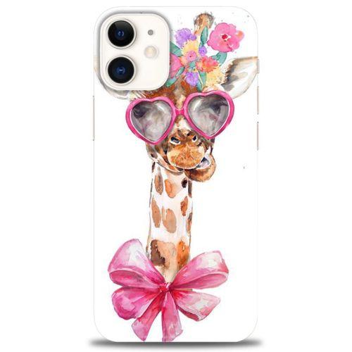iPhone 12 Mini Kılıf HD Baskılı Kılıf - Gözlüklü Zürafa + Tam Ekran Koruyucu