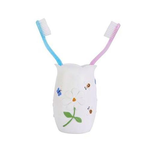 2 Adet Diş Fırçalık,Macunluk Çiçekli Poliresin  7X7X10Cm Banyo Seti