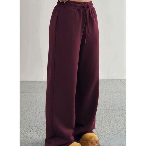 Kadın Yüksek Bel Lastikli Bağcıklı Geniş Kesim Dalgıç Mürdüm Pantolon