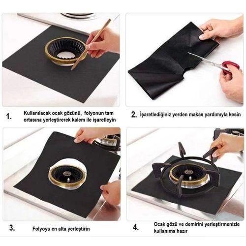 Pratik Ocak Koruyucu Folyo Yanmaz Yapışmaz 4'lü Set Siyah