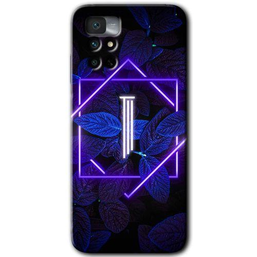Xiaomi Redmi Note 11 4G Kılıf HD Desen Baskılı Arka Kapak+Temperli Cam - Dark Neon Yaprak I Harfi