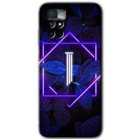 Xiaomi Redmi Note 11 4G Kılıf HD Desen Baskılı Arka Kapak+Temperli Cam - Dark Neon Yaprak I Harfi